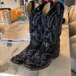 Black and Blue Embroidered Cowboy Boots